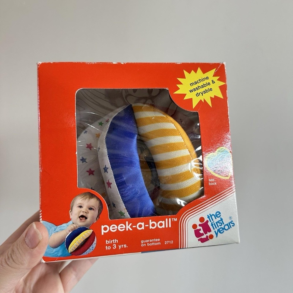 VTG NOS The‎ First Years Peek-A-Ball Baby Toy 1988 Colorful Soft Fabric Rattle